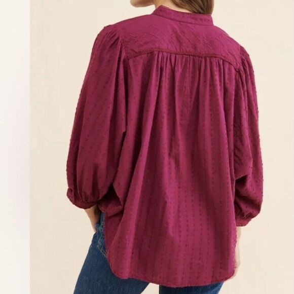 Anthropologie Pilcro Button Down Clip Dot Textured Puffed Sleeves Blouse (NWT) - Picture 4 of 5